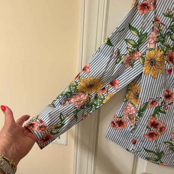 Rafaella Blue Striped Floral Top - Picture 3 of 6